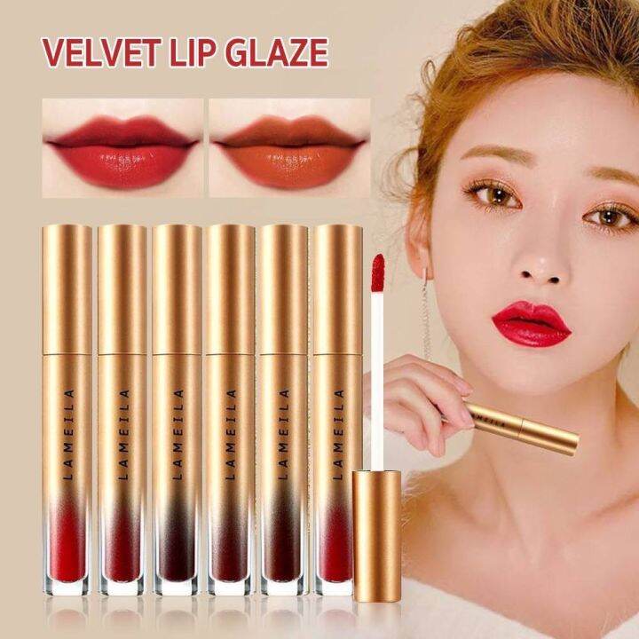 ส่งเร็วพิเศษ-lameila-velvel-lip-glaze-gold-edition-ลิปกลอสเนื้อกำมะหยี่-ติดทนนาน-ปิดปากตกร่องได้เนี๊ยบ-เรียบเนียน-มีให้เลือก-5-สีค้าบ