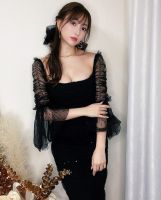 SP007BK : Black Dot Midi Dress เดรสชีฟองยาว