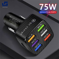 Morkc【Fast Delivery】15a 6 Usb Car Charger Qc3.0เรืองแสง75W Fast Charging Phone Adapter With Led Light Display Stable Buckle