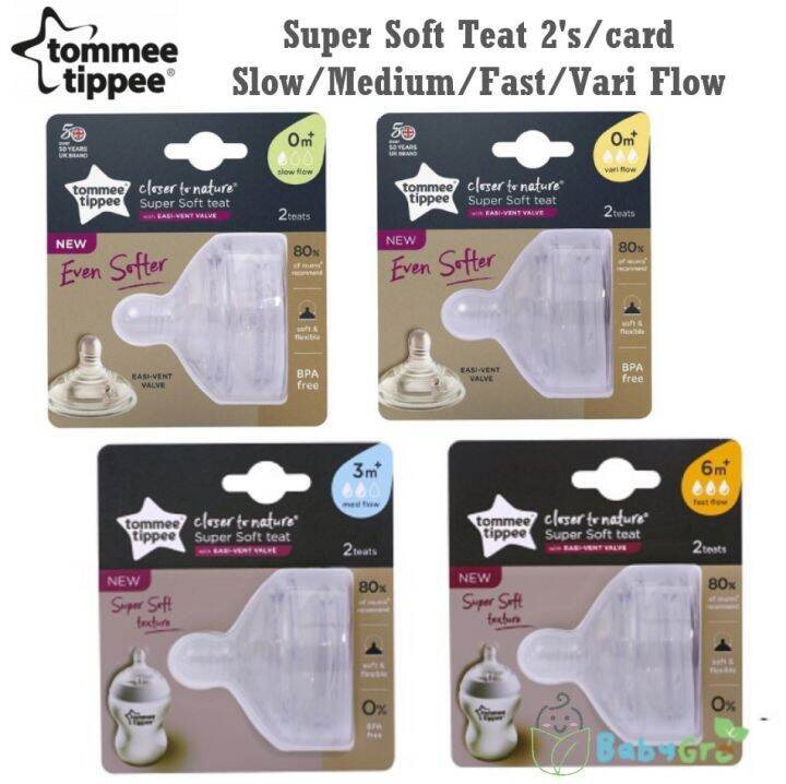 Tommee Tippee Close To Natural Super Soft Teat Slow / Vari / Medium / Fast Flow (2's/card) Lazada