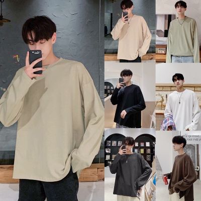 MiinShop เสื้อผู้ชาย เสื้อผ้าผู้ชายเท่ๆ พร้อมส่งเสื้อแขนยาวสีพื้น OveRsiZe  เสื้อผู้ชายสไตร์เกาหลี