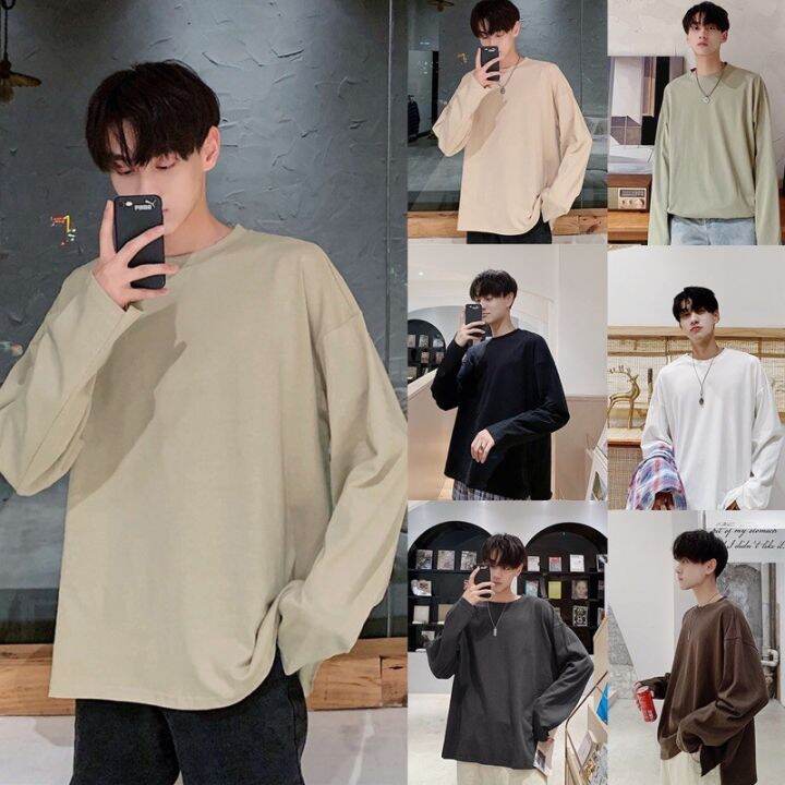 miinshop-เสื้อผู้ชาย-เสื้อผ้าผู้ชายเท่ๆ-พร้อมส่งเสื้อแขนยาวสีพื้น-oversize-เสื้อผู้ชายสไตร์เกาหลี