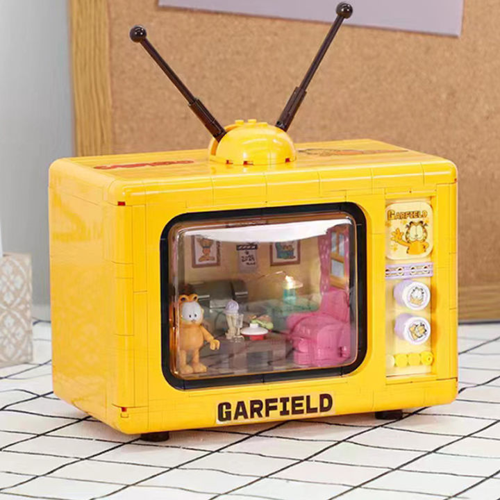 balody-20145ย้อนยุคทัศน์แมวห้องนั่งเล่นเสาอากาศทีวีสัตว์เลี้ยงตุ๊กตาไฟ-led-มินิอิฐบล็อกอาคารของเล่นสำหรับเด็กไม่มีกล่อง