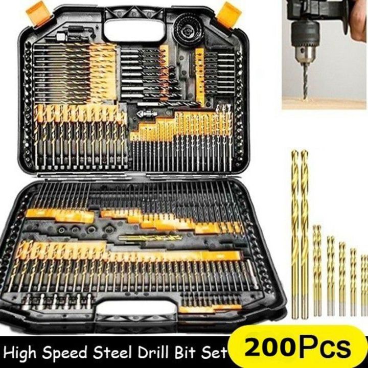 elegant-200pcs-set-1-1-5-2-0-2-5-3mm-titanium-coated-twist-drill-bit-high-steel-for-woodworking-plastic-and-aluminum-hss-drill-bit-set