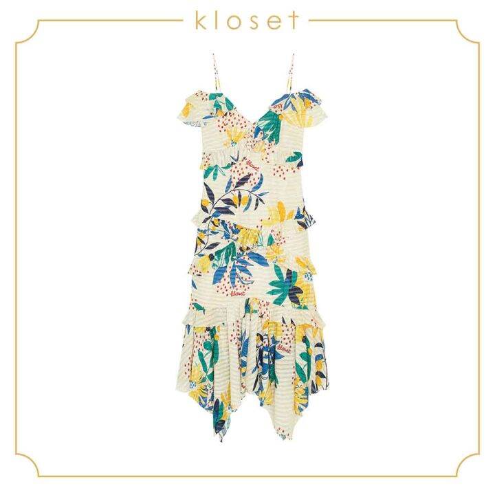 kloset-design-summer-dress-with-ruffles-detail-rs20-d010-เดรสผ้าชีฟอง-เดรชผ้าพิมพ์-เดรสแฟชั่น-เดรสสายเดี่ยว