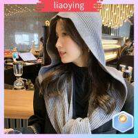 LIAOYING หนาขึ้น ผ้าคลุมไหล่ถักมีฮู้ด สีทึบทึบ ทอธรรมดา ผ้าพันคอเก็บความอบอุ่น ของใหม่ ผ้าขนสัตว์ขนแกะ หมวกสวมหัว ฤดูหนาวในฤดูหนาว