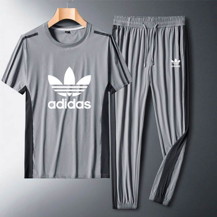 adidase-ชุดกีฬาผ้าไหมน้ำแข็งของผู้ชาย-ชุดเสื้อแขนสั้น-กางเกงสองชิ้นระบายอากาศได้ดีสวมใส่สบายสำหรับการฝึกและประจำวันปี-m-5xl