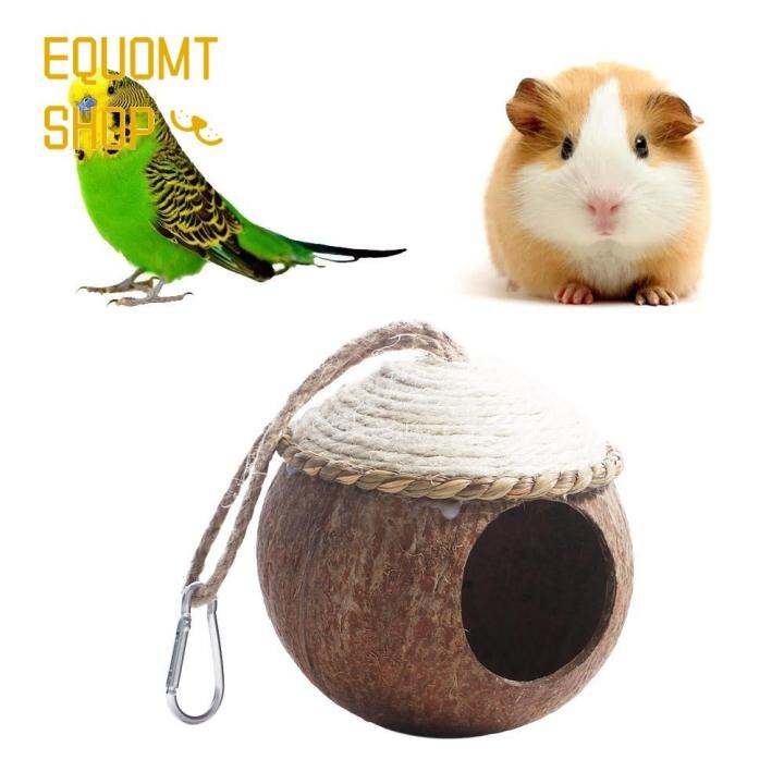 EQUOMT Budgies Lovebird Natural Cage Hut Warm Coconut Woven Straw Bird