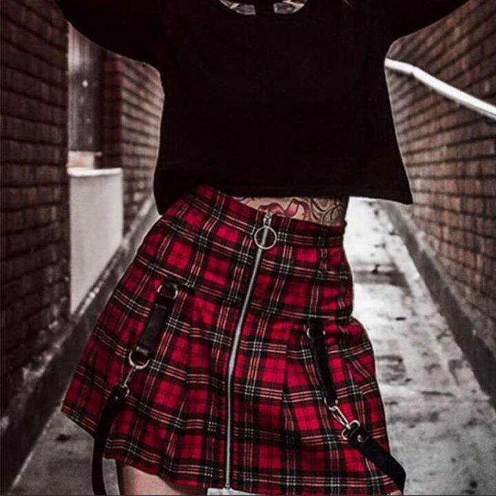 gothic-harajuku-skirt-red-plaid-punk-woman-mini-lady-zip-pocket-ullzang-empire-a-line-hip-hop-buckle-street-casual-skirt