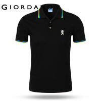 GIORDANO Men Polo Shirts Lion Embroidery Stretch Polo Shirts Short Sleeve Contrast Color Fashion Casual Polo Shirts 01013411