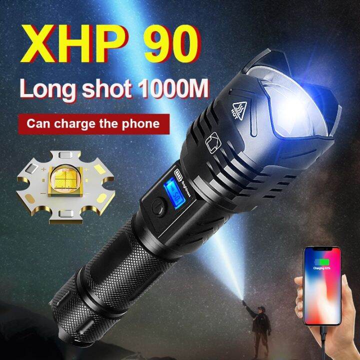 XHP90 High Power LED Flashlights USB Rechargeable 100000 Lumen Tactical