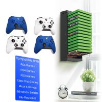 Video Game Storage Wall Mount for PS5/PS4/Xbox One/Switch Game Case with 4 Pack Game Controller/Headset Holder Stand