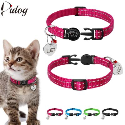 [HOT!] Didog Reflective Kitten Cat Collar Quick Release Collar Customized Engraved Rhinestone Heart Pet ID Tag With Bell For Pets Cats