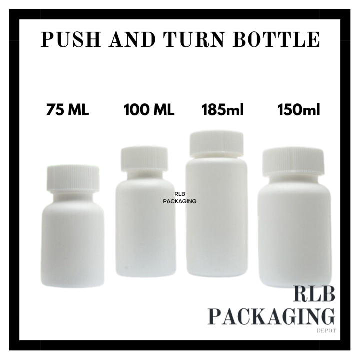 Plastic Medicine Bottles with Push and Turn Cap 75 mL, 100 mL,150 mL