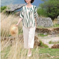 [COD] Moms summer middle-aged and elderly two-piece dress 40-50 years old chiffon womens jacket foreign style suit 60