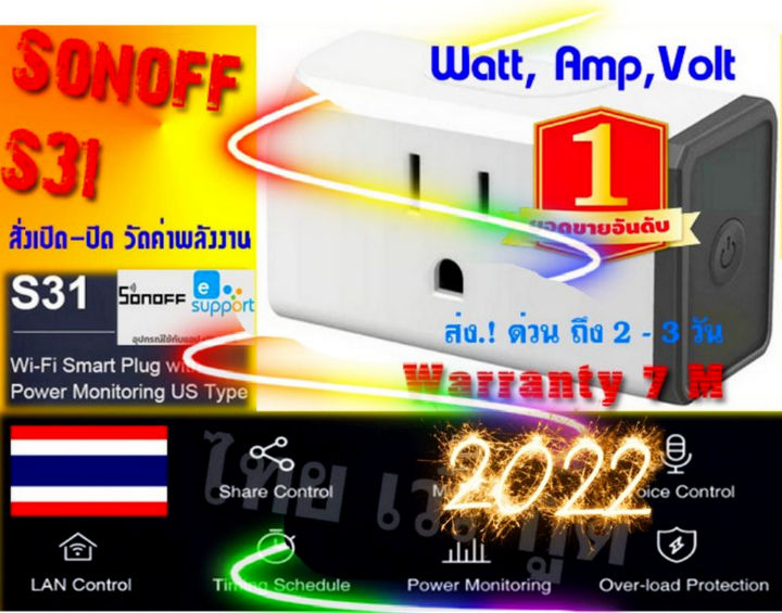 sonoff-s31-s40-ปลั๊ก-วัดค่าพลังงาน-มีประกัน-1ปี-เต็ม-จากประเทศไทย-220v-รับสินค้าเร็ว-1-3-วัน