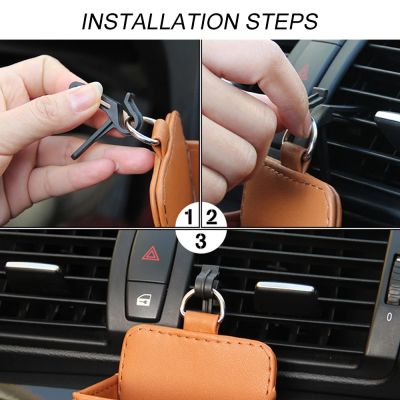Universal Car Air Vent Outlet Mini PU Leather Hanging Storage Bag With Hookkey Tissue Glasses Phone Holdercontainer Auto Accessories