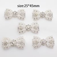 New 5Pcs Silver Color Bow Flat Bottom Full Decoration Diy Hair Clip Cap Handmade Rhinestone Clothing Accessories