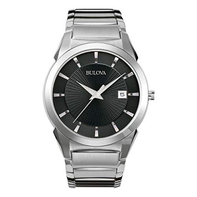 Bulova Classic Quartz Mens Watch, Stainless Steel, Silver-Tone Silver Tone/ Black