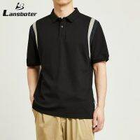 Lansboter เสื้อโปโลสั้นคอปกของผู้ชายสีตัดลำลองผ้าไอซ์ซิลค์ซับใน