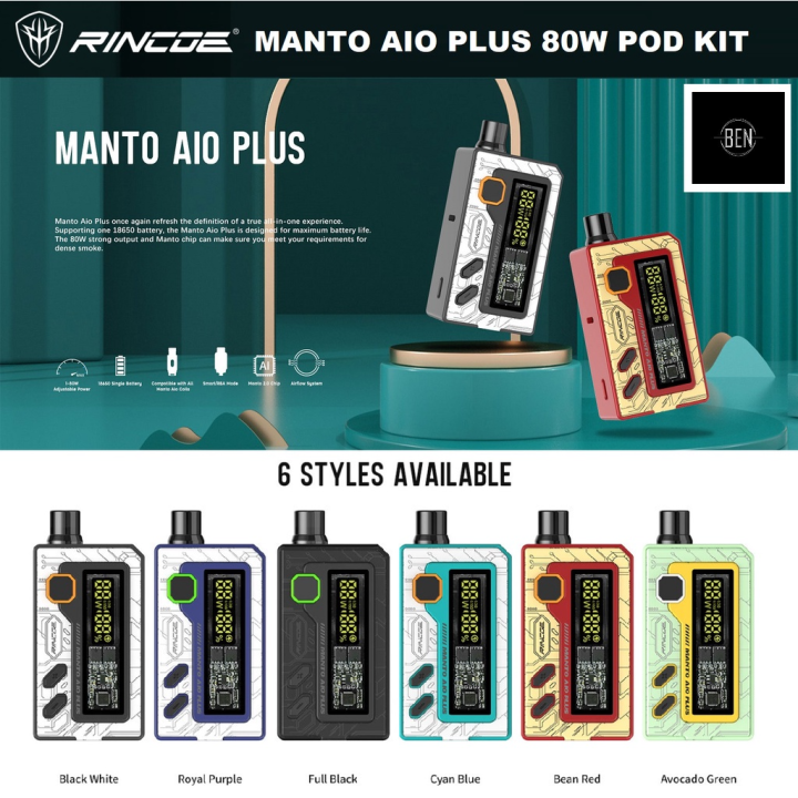 Authentic RINCOE MANTO AIO PLUS POD KIT (Battery no included) 80w same