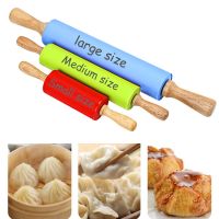 23/30/39cm Silicone Rolling Pin Non-Stick Pastry Dough Flour Roller Wooden Handle Pizza Pasta Roller Kitchen Pastry Baking Tool Bread  Cake Cookie Acc