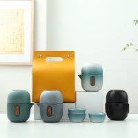 วอล์คเกอร์หนึ่งหม้อสี่ถ้วยถ้วยด่วน Bluestone เคลือบการจัดเก็บข้อมูลแบบพกพาเดินทางชุดน้ำชามินิชุดธุรกิจของขวัญมือของขวัญ