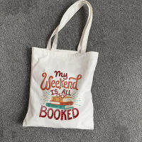 My Weekend Is All Booked Tote Bag Canvas Book Totes Book Lover Bookbag Reading Handbag Casual Totebag for Students