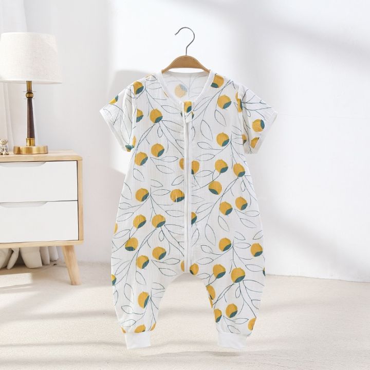 baby-sleeping-bag-double-gauze-pure-cotton-short-sleeve-spring-summer-children-pajamas-kids-boy-girls-nighty-clothes-0-4t