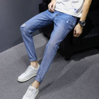 Factory Outlet Summer Thin Jeans MenS Elasticity 2023 New Trendy Casual Long Pants Slim Feet