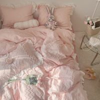 Spot parcel post New High-End Solid Color Sanding Spring and Summer Three-Dimensional Cut Flower Princess Style Bed Sheet Four-Piece of Bed Skirt Soft Delicate Silky