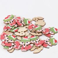 Button accessories for clothes Cartoon Christmas Fox Pattern Diy Wooden Buttons Handmade Accessories Decoration 30x25mm 20pcs