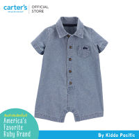 CARTERS  1PC ROMPER BLUE SOLID  ชุดหมีขาสั้นเด็กผู้ชาย ลายสีฟ้า คอปก L10