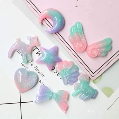 8Pcs Resin Fantastic Dreamy Moon Star Heart Pastel Gradient Color Artificial Flatback Cabochon