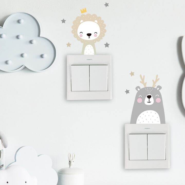 6pcs-boho-color-cute-smile-cartoon-animals-switch-stickers-for-wall-kids-room-baby-nursery-room-wall-decals-stars-home-decor