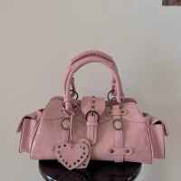 Xiuya Vintage Y2K Style Womens Leather Bag Crocodile Pattern Gothic Rivet Female Handbags Pink Crossbody Bags Big Tote Aesthetic