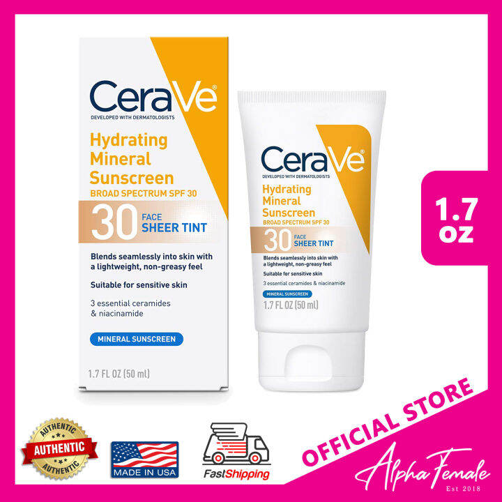 CeraVe Hydrating Mineral Sunscreen SPF 30 Face Sheer Tint, Lightweight