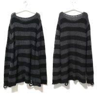 Punk Gothic Long Unisex Sweater  Summer Women Striped Cool Hollow Out Hole Broken Jumper Loose Rock Thin Dark Streetwear Top