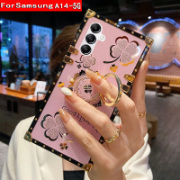 เคสโทรศัพท์แฟชั่นสำหรับ Samsung Galaxy A14 A24 A54แบบแหวนพลอยเทียมรูปใบโคลเวอร์4G 5G เคสป้องกันที่ยึดสำหรับผู้หญิงกันกระแทกฝาหลัง