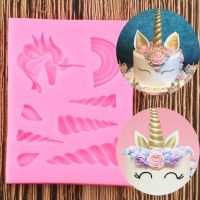 Unicorn Cloud Horn Ear Silicone Mold Baby Birthday Party DIY Cake Decorating Tools Cupcake Topper Fondant Chocolate Candy Molds Bread  Cake Cookie Acc