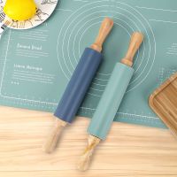 Non-Stick Silicone Rolling Pin Wooden Handle Pastry Dough Flour Roller Kitchen Cooking Baking Tool For Pasta Cookie Dough Bread  Cake Cookie Accessori