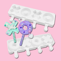 4 Cavities 4 Cavities xoxo Ice Cream Silicone Mold Popsicle Ice Cube Tray Pudding Mold DIY Mould Maker Tools with Popsicle Stick