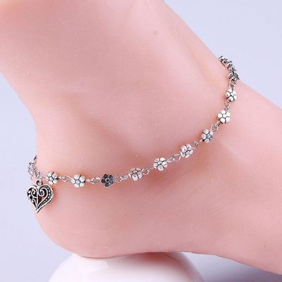 New Fashion Foot Chain Tibetan Silver Hollow Plum Flowers Heart-Shaped Anklet For Women