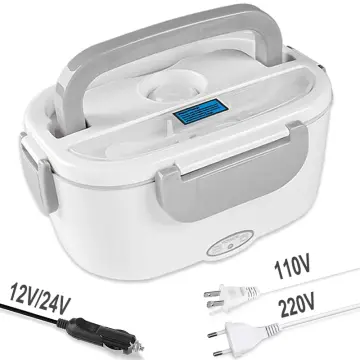 12V-24V 110V 220V Electric Heated Lunch Box Portable 2 in 1 Car& Home US  Plug/EU Plug Bento Boxes Stainless Steel Food Container