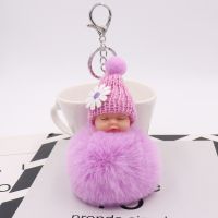 Cute and Sweet Doll Keychain Imitation Rabbit Plush Pom-pom Keychain Sleeping Doll Baby Keychain Women Backpack Pendant Keychain Key Chains