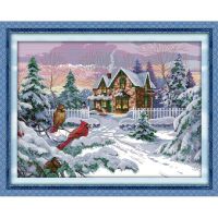 ☋∈ Winter Snow Scenery Pattern Cross Stitch Kits 14CT 11CT Count Canvas Printed Embroidery Set Needlework Home decoration painting