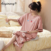 New Summer Fashion Printing Plus Size 4XL 5XL Sleepwear for Youth Girls Soft Cotton Pajamas Womans Calf-length Pants Nightwear