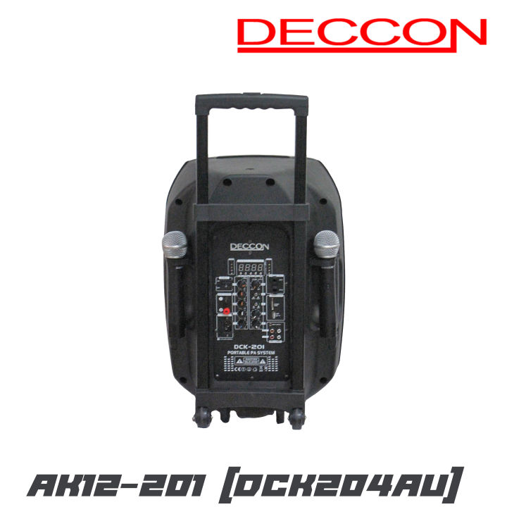 deccon-ak12-201-dck204au-ตู้ลำโพงอเนกประสงค์-12-นิ้ว-พร้อมไมค์ลอย-2-ตัว-กำลังขับ-450-w-มีบูลทูธ-usb-mp3-fm-สามารถบันทึกเสียงได้-รับประกันสินค้า-1-ปีเต็ม