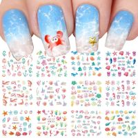 Summer Water Transfer Nail Art Stickers Ocean Animal Cartoon Sliders Starfish Octopus Whale Jellyfish Decor Decal SABN1813-1824 Wall Stickers Decals