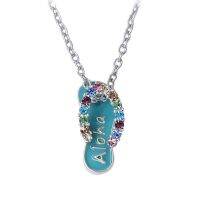 Hot sell Multi Colors crystal alloy aloha flip flops slippers charm necklace summer theme jewelry for girl and women